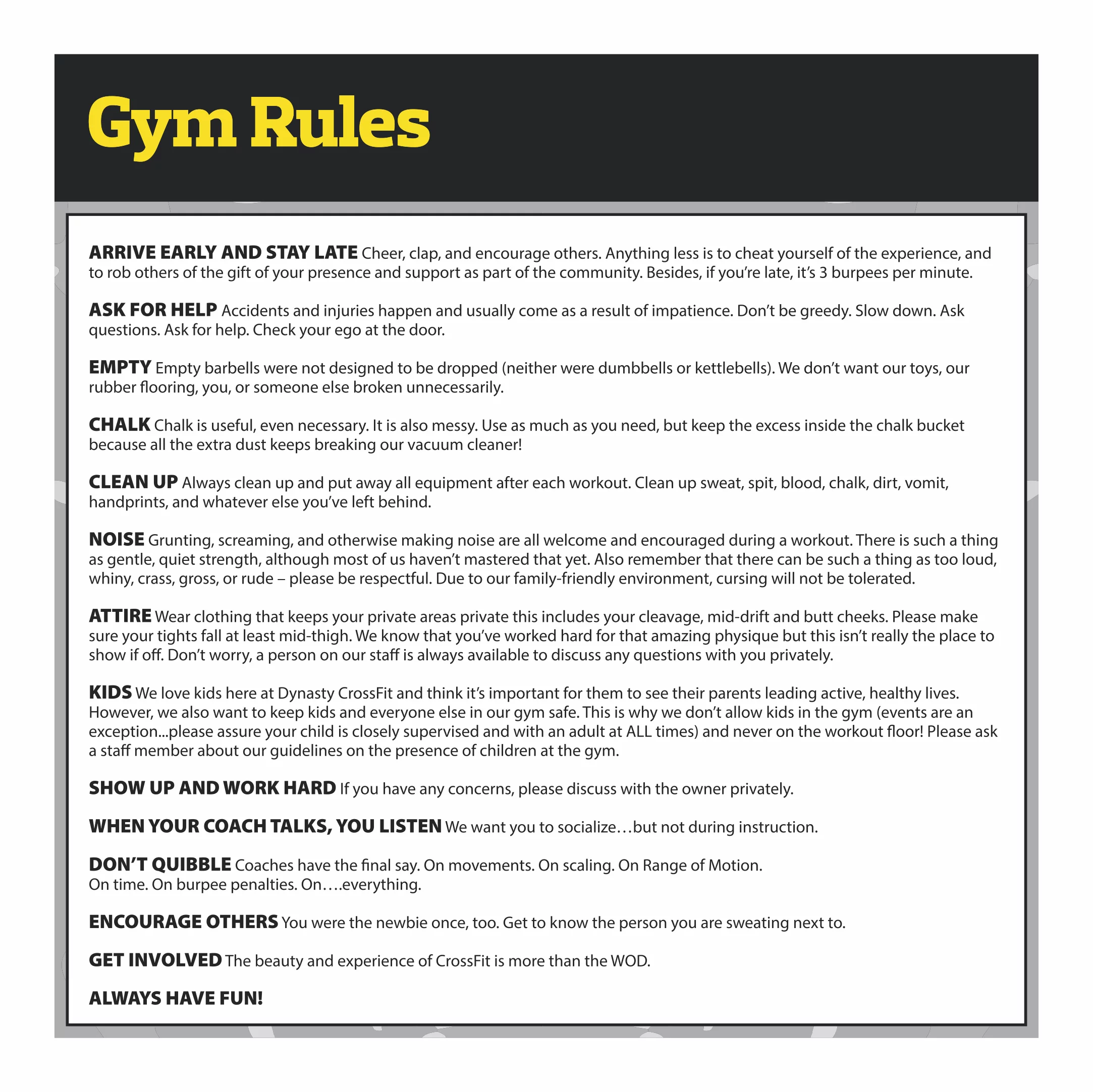 Gym Rules Sign - Style B