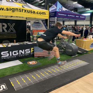 Broad jump floor decal with vibrant design for precise training measurements