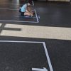Floor grid decals for gyms, durable vinyl for safety, spacing, and heavy equipment use.