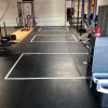 Floor grid decals for gyms, durable vinyl for safe distancing and intense workouts.