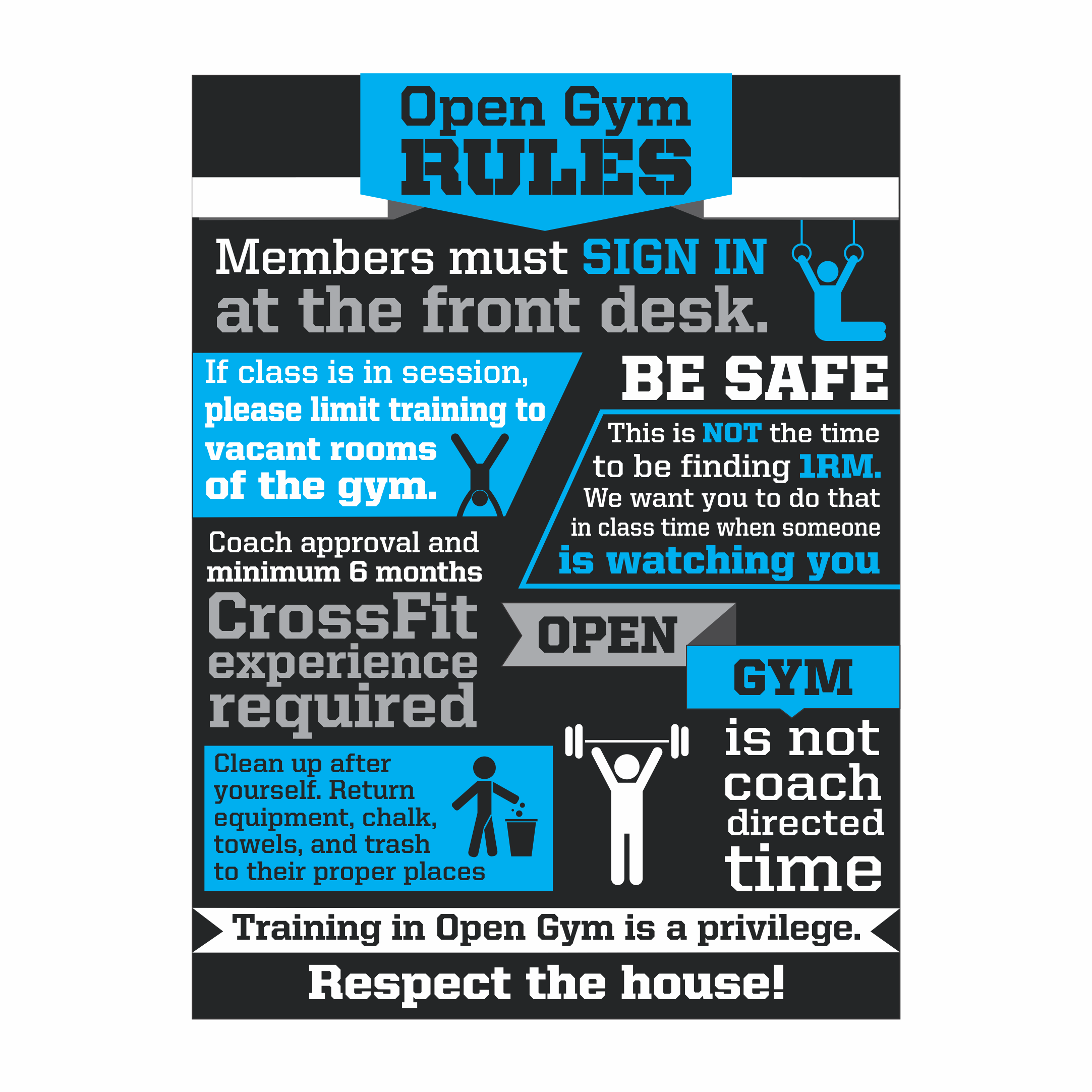 Open Gym sign created for scheduling notifications within fitness facilities