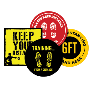 Social distancing floor graphic markers for safe customer spacing