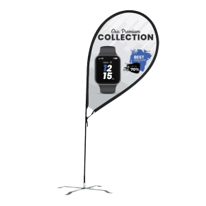 R-shaped feather flag with weather-resistant materials for outdoor branding