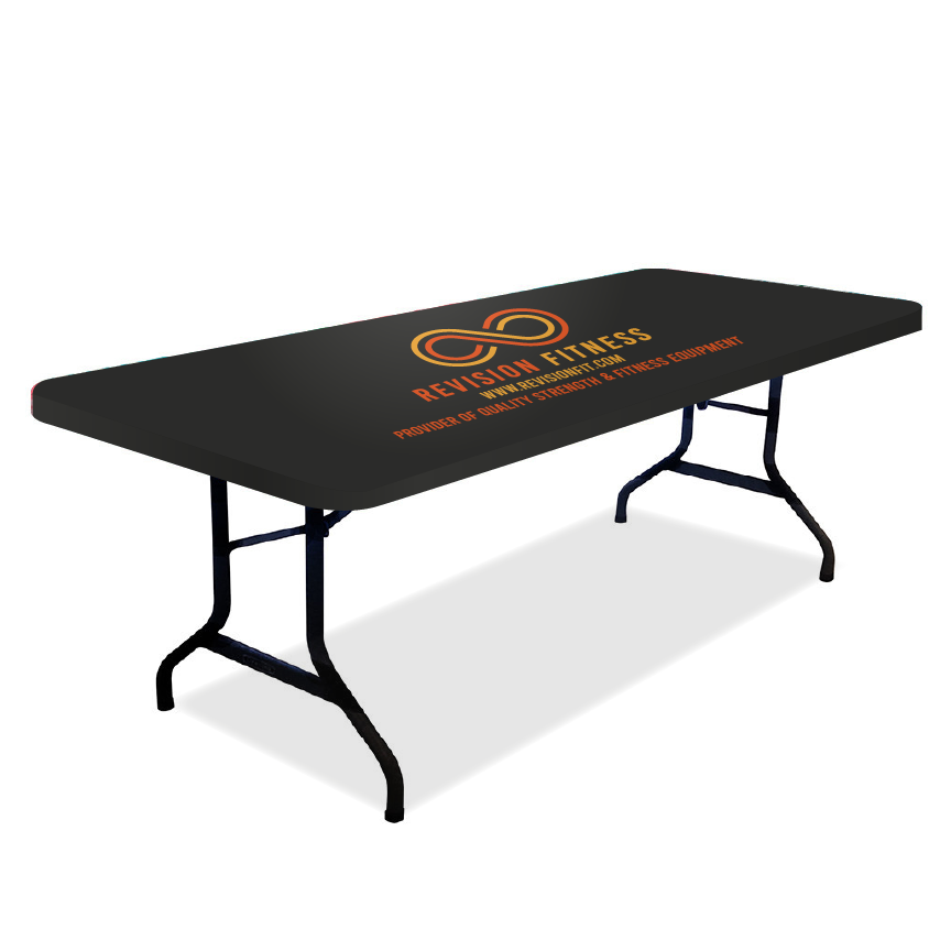 Custom table topper created for branded presentation during events or expos