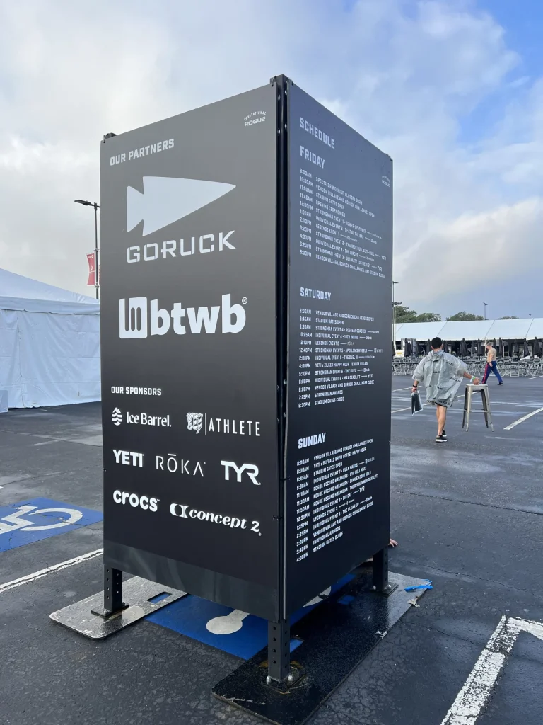 Meticulously installed signs at the Rogue Invitational.